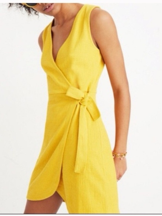 Madewell Dresses & Skirts - Sleeveless Yellow Wrap Dress with Side Tie